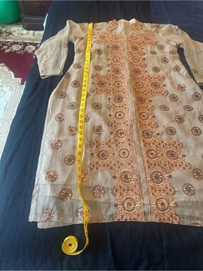 Embroidered Beige Women's Long Coat